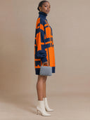 Women's Oversized Geometric Turtleneck Knit Sweater Dress Navy Orange ZMZ2856J9YZH
