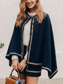Women's Navy Open-Front Cape Coat With Gold-Tone Trim ZMZ2855J4YZH