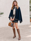 Women's Navy Open-Front Cape Coat With Gold-Tone Trim ZMZ2855J4YZH