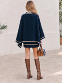 Women's Navy Open-Front Cape Coat With Gold-Tone Trim ZMZ2855J4YZH