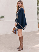 Women's Navy Open-Front Cape Coat With Gold-Tone Trim ZMZ2855J4YZH
