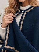 Women's Navy Open-Front Cape Coat With Gold-Tone Trim ZMZ2855J4YZH