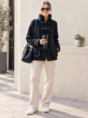 Women's Black Fleece Toggle Jacket With Stand Collar ZMZ2847J8YZH