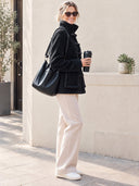 Women's Black Fleece Toggle Jacket With Stand Collar ZMZ2847J8YZH
