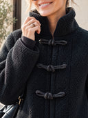 Women's Black Fleece Toggle Jacket With Stand Collar ZMZ2847J8YZH