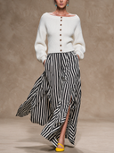 Women’s Vintage-Style Ribbed Knit Cardigan And Striped Skirt Set ZMZ2941J2ZJY