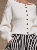 Women’s Vintage-Style Ribbed Knit Cardigan And Striped Skirt Set ZMZ2941J2ZJY