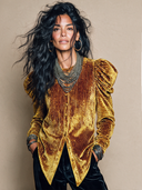 Women's Retro Casual Velvet Ribbed Collar Button-Up Long Sleeve Shirt ZMZ2910J9ZJY