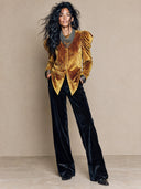 Women's Retro Casual Velvet Ribbed Collar Button-Up Long Sleeve Shirt ZMZ2910J9ZJY