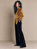 Women's Retro Casual Velvet Ribbed Collar Button-Up Long Sleeve Shirt ZMZ2910J9ZJY