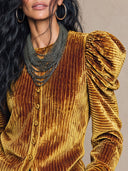 Women's Retro Casual Velvet Ribbed Collar Button-Up Long Sleeve Shirt ZMZ2910J9ZJY
