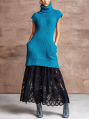 Women’s Vintage-style Casual Ribbed-knit And Lace-paneled High-neck Sleeveless Maxi Dress ZMZ2996J4ZJY