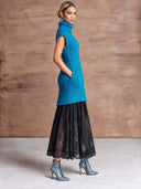 Women’s Vintage-style Casual Ribbed-knit And Lace-paneled High-neck Sleeveless Maxi Dress ZMZ2996J4ZJY