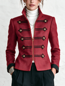 Women's Retro Stand Collar Red Wool Blend Zip-Up Jacket ZMZ2954J8SWL