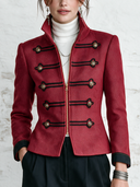 Women's Retro Stand Collar Red Wool Blend Zip-Up Jacket ZMZ2954J8SWL