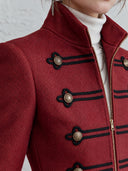 Women's Retro Stand Collar Red Wool Blend Zip-Up Jacket ZMZ2954J8SWL