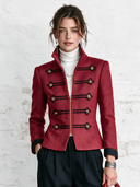 Women's Retro Stand Collar Red Wool Blend Zip-Up Jacket ZMZ2954J8SWL