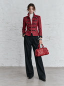 Women's Retro Stand Collar Red Wool Blend Zip-Up Jacket ZMZ2954J8SWL