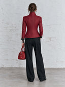 Women's Retro Stand Collar Red Wool Blend Zip-Up Jacket ZMZ2954J8SWL