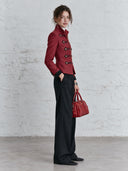 Women's Retro Stand Collar Red Wool Blend Zip-Up Jacket ZMZ2954J8SWL