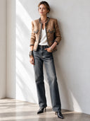 Women's Vintage Brown Tweed Button-Front Jacket ZMZ2967J4SWL