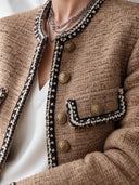 Women's Vintage Brown Tweed Button-Front Jacket ZMZ2967J4SWL
