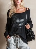 Women's Retro Casual Knitted American Flag Print Loose Pullover Long-Sleeve Sweater ZMZ2974J4ZJY