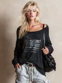 Women's Retro Casual Knitted American Flag Print Loose Pullover Long-Sleeve Sweater ZMZ2974J4ZJY