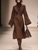 Women's Retro Casual Solid Color Bell Sleeve Midi Coat ZMZ2916J1ZJY