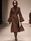 Women's Retro Casual Solid Color Bell Sleeve Midi Coat ZMZ2916J1ZJY