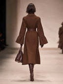 Women's Retro Casual Solid Color Bell Sleeve Midi Coat ZMZ2916J1ZJY