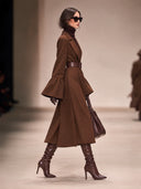 Women's Retro Casual Solid Color Bell Sleeve Midi Coat ZMZ2916J1ZJY