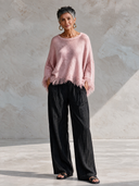 Women’s French-style Elegant Pink Crew-neck Long-sleeve Loose Sweater With Raw-edge Detailing ZMZ2982J4ZYY