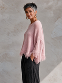 Women’s French-style Elegant Pink Crew-neck Long-sleeve Loose Sweater With Raw-edge Detailing ZMZ2982J4ZYY