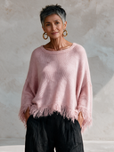 Women’s French-style Elegant Pink Crew-neck Long-sleeve Loose Sweater With Raw-edge Detailing ZMZ2982J4ZYY