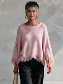 Women’s French-style Elegant Pink Crew-neck Long-sleeve Loose Sweater With Raw-edge Detailing ZMZ2982J4ZYY