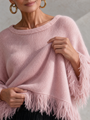 Women’s French-style Elegant Pink Crew-neck Long-sleeve Loose Sweater With Raw-edge Detailing ZMZ2982J4ZYY