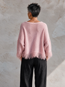 Women’s French-style Elegant Pink Crew-neck Long-sleeve Loose Sweater With Raw-edge Detailing ZMZ2982J4ZYY