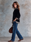 Women’s Vintage-Style Elegant Plaid-Paneled Velvet Blouse With Lantern Sleeves And A Loose Fit ZMZ2991J4ZYY