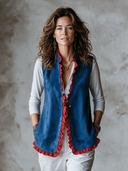 Women’s American-style Vintage Faux-suede Vest With A Stand Collar And Ruffles ZMZ2961J1ZYY