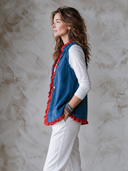 Women’s American-style Vintage Faux-suede Vest With A Stand Collar And Ruffles ZMZ2961J1ZYY