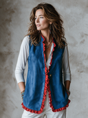 Women’s American-style Vintage Faux-suede Vest With A Stand Collar And Ruffles ZMZ2961J1ZYY