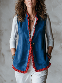 Women’s American-style Vintage Faux-suede Vest With A Stand Collar And Ruffles ZMZ2961J1ZYY