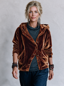 Women’s American-Retro Loose-Fit Velvet Jacket With Hood And Asymmetric Front Opening ZMZ2928J2ZYY