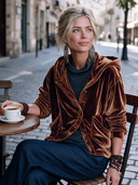 Women’s American-Retro Loose-Fit Velvet Jacket With Hood And Asymmetric Front Opening ZMZ2928J2ZYY