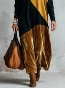 Women’s American-Vintage Style Long-Sleeve Loose Velvet Maxi Dress With Ribbed-Knit Crew Neck And Paneling Details ZMZ2956J7ZYY