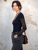 Women’s Sexy V-Neck Lace-Paneled Slim-Fit Knitted Top ZMZ3057J5SWL