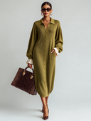 Women’s Casual Olive Green Collared Button-Front Knit Midi Dress ZMZ2872J1XT