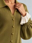 Women’s Casual Olive Green Collared Button-Front Knit Midi Dress ZMZ2872J1XT