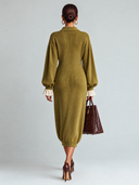 Women’s Casual Olive Green Collared Button-Front Knit Midi Dress ZMZ2872J1XT